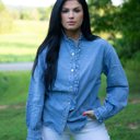  Allyson Ruffled Long Sleeve Buttoned Denim Shirt