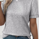 Gray Large Alma Ribbed Splicing Sleeve Round Neck Top