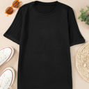 Black Large Alma Ribbed Splicing Sleeve Round Neck Top