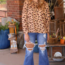  Alora Animal Print Stitching Loose Long Sleeve Top