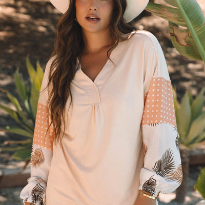 Alora Palm Leaves Polka Dot Loose Blouse