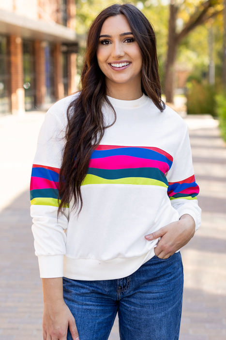 Alora Striped Accent Long Sleeve Top