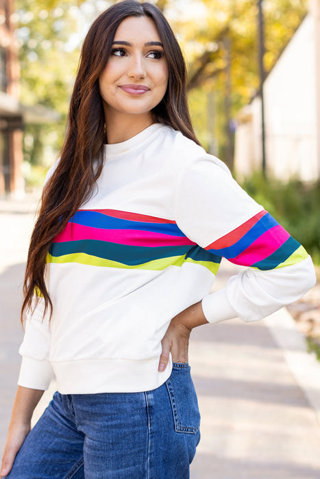 Alora Striped Accent Long Sleeve Top