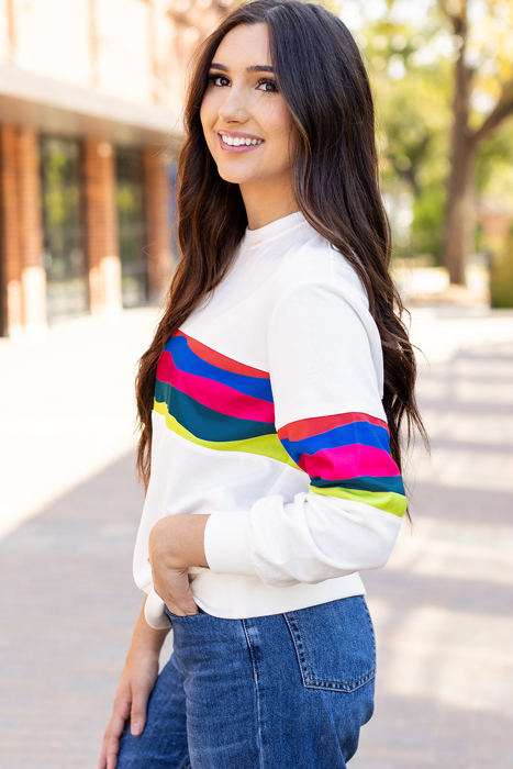 Alora Striped Accent Long Sleeve Top