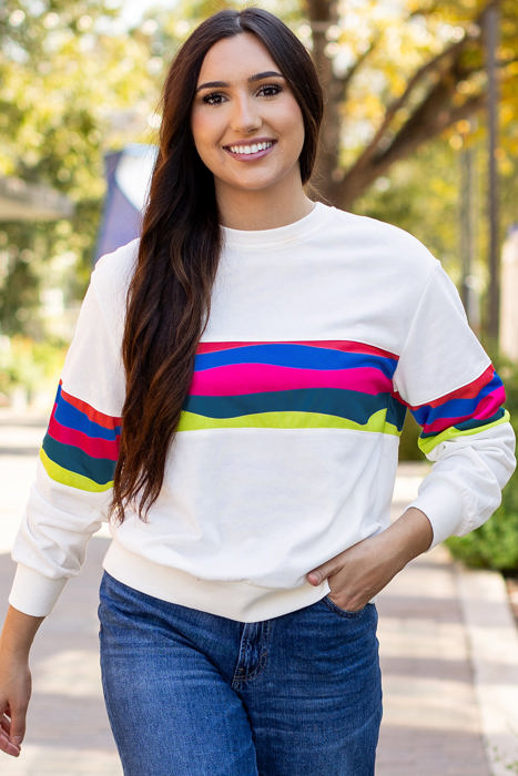 Alora Striped Accent Long Sleeve Top