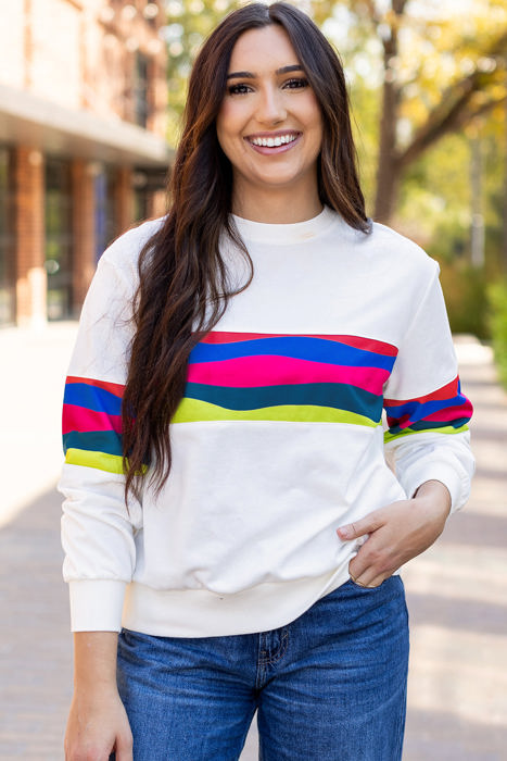 Alora Striped Accent Long Sleeve Top