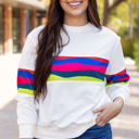  Alora Striped Accent Long Sleeve Top