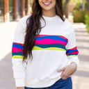 White Large Alora Striped Accent Long Sleeve Top