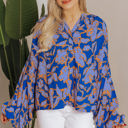 Blue Large Alyssa Floral Buttoned Loose Fit Shirt