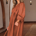  Alyssa Split Neck Scallop Detail Pleated Corduroy Mini Dress