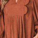  Alyssa Split Neck Scallop Detail Pleated Corduroy Mini Dress