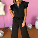  Alyssa Textured Flutter Sleeve Top