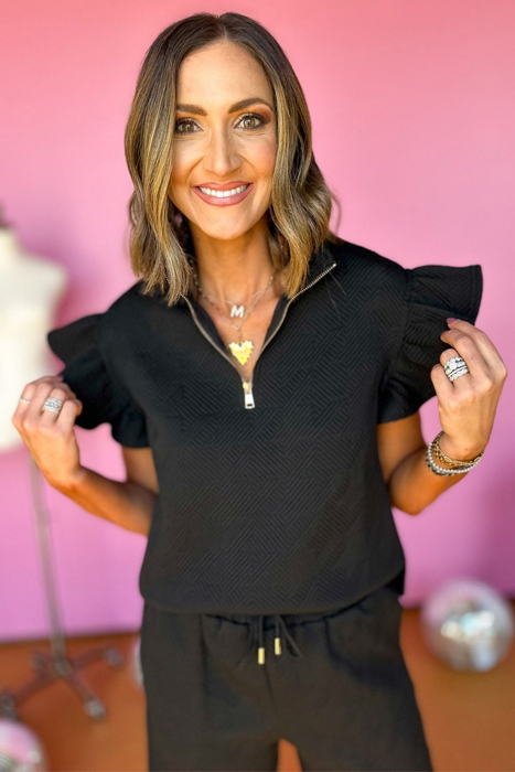 Alyssa Textured Flutter Sleeve Top