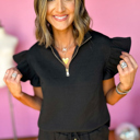  Alyssa Textured Flutter Sleeve Top