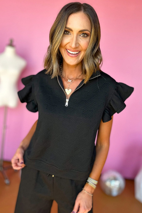 Alyssa Textured Flutter Sleeve Top