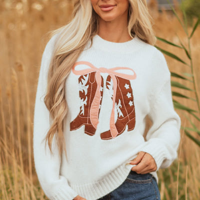Amanda Embroidered Bow Boots Sweater