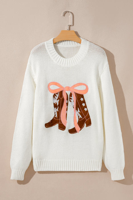 Amanda Embroidered Bow Boots Sweater