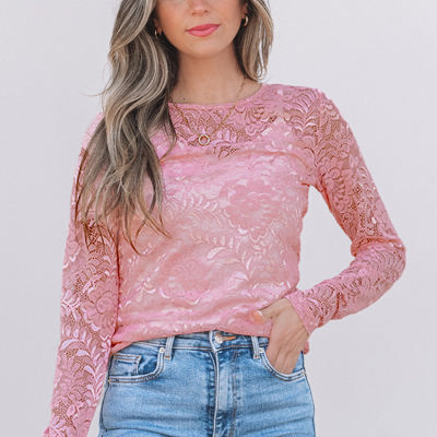 Amanda Floral Lace Sheer Long Sleeve Top