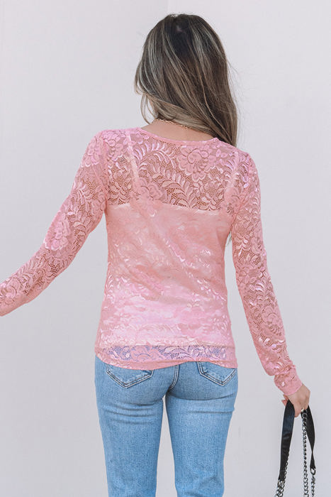 Amanda Floral Lace Sheer Long Sleeve Top