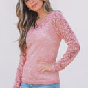  Amanda Floral Lace Sheer Long Sleeve Top