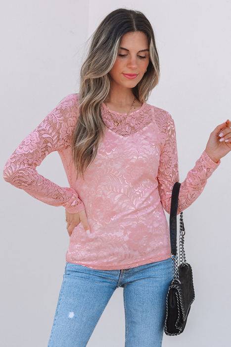 Amanda Floral Lace Sheer Long Sleeve Top