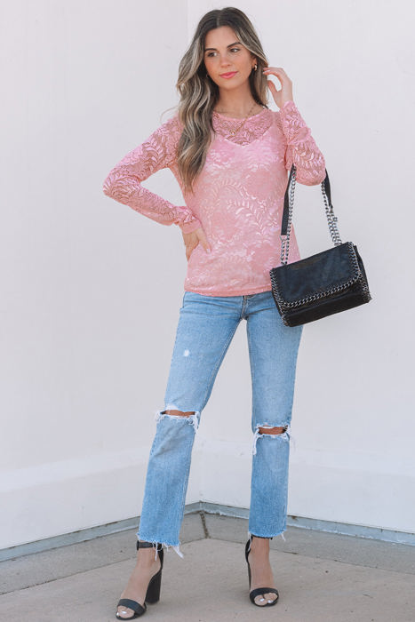 Amanda Floral Lace Sheer Long Sleeve Top