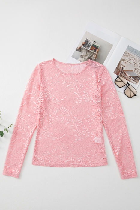 Amanda Floral Lace Sheer Long Sleeve Top