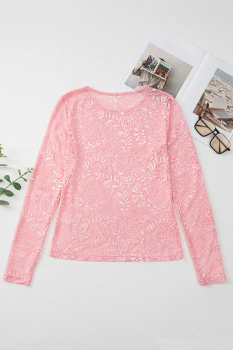 Amanda Floral Lace Sheer Long Sleeve Top