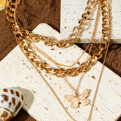 Amara Multilayer Butterfly Charm Necklace