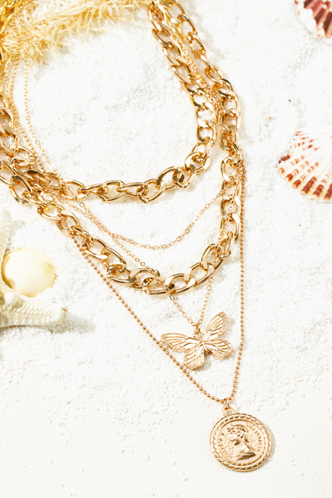 Amara Multilayer Butterfly Charm Necklace