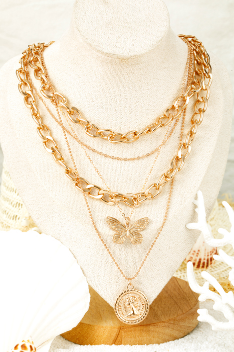 Amara Multilayer Butterfly Charm Necklace