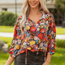 Black Small Amara Puff Sleeve Tied Blouse