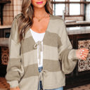  Amara Striped Knit Bow Tie Front Sweater Cardigan