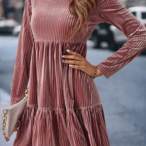 Amari Long Sleeve Tiered Ribbed Velvet Dress | Jane.com
