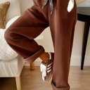 Coffee XL Amaris Elastic Waist Solid Pants