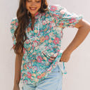  Amaris Notched Neck Puff Short Sleeve Floral Blouse