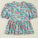  Amaris Notched Neck Puff Short Sleeve Floral Blouse