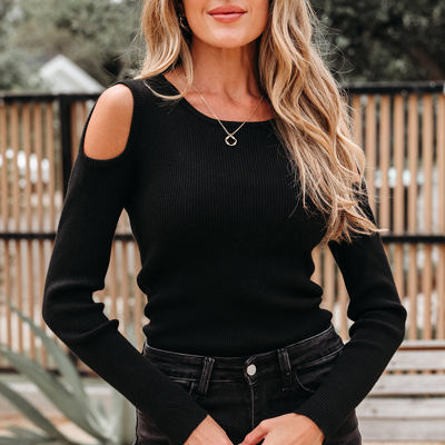 Amaya Ribbed Knit Cold Shoulder Sweater