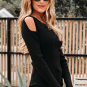  Amaya Ribbed Knit Cold Shoulder Sweater