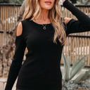  Amaya Ribbed Knit Cold Shoulder Sweater