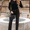  Amaya Ribbed Knit Cold Shoulder Sweater