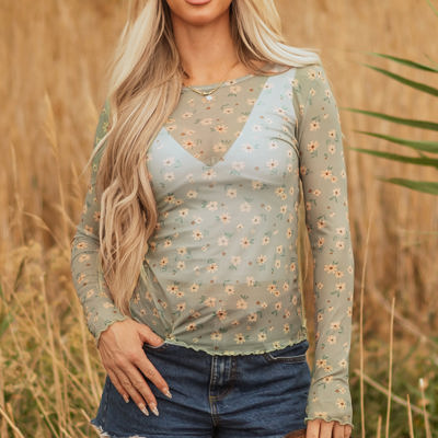 Amber Vintage Floral Mesh Long Sleeve Top