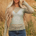  Amber Vintage Floral Mesh Long Sleeve Top