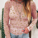 Pink XL Amber Vintage Floral Mesh Long Sleeve Top