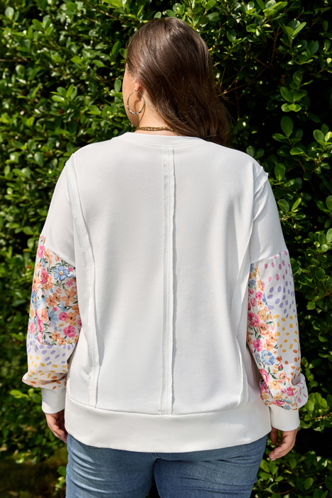 Amelia Floral Patchwork Sleeve Plus Sweatshirt