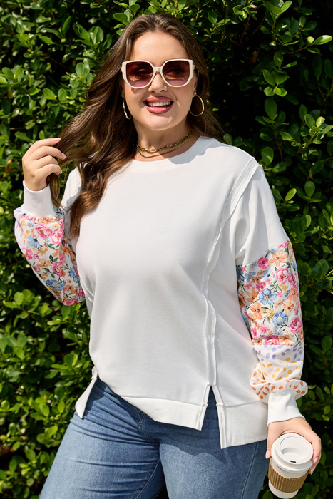Amelia Floral Patchwork Sleeve Plus Sweatshirt