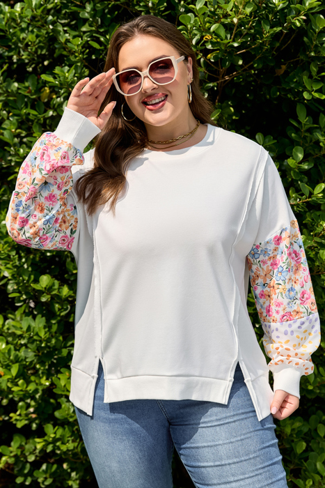 Amelia Floral Patchwork Sleeve Plus Sweatshirt