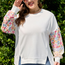  Amelia Floral Patchwork Sleeve Plus Sweatshirt