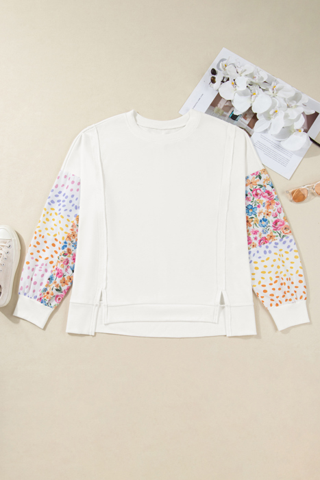 Amelia Floral Patchwork Sleeve Plus Sweatshirt
