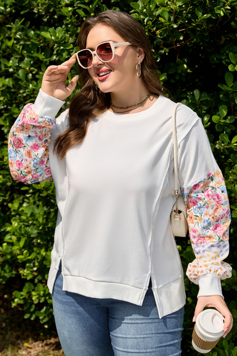 Amelia Floral Patchwork Sleeve Plus Sweatshirt